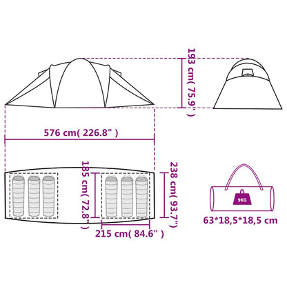 Detailweergave van de afmetingen en specificaties van de vidaXL 6-persoons koepeltent.