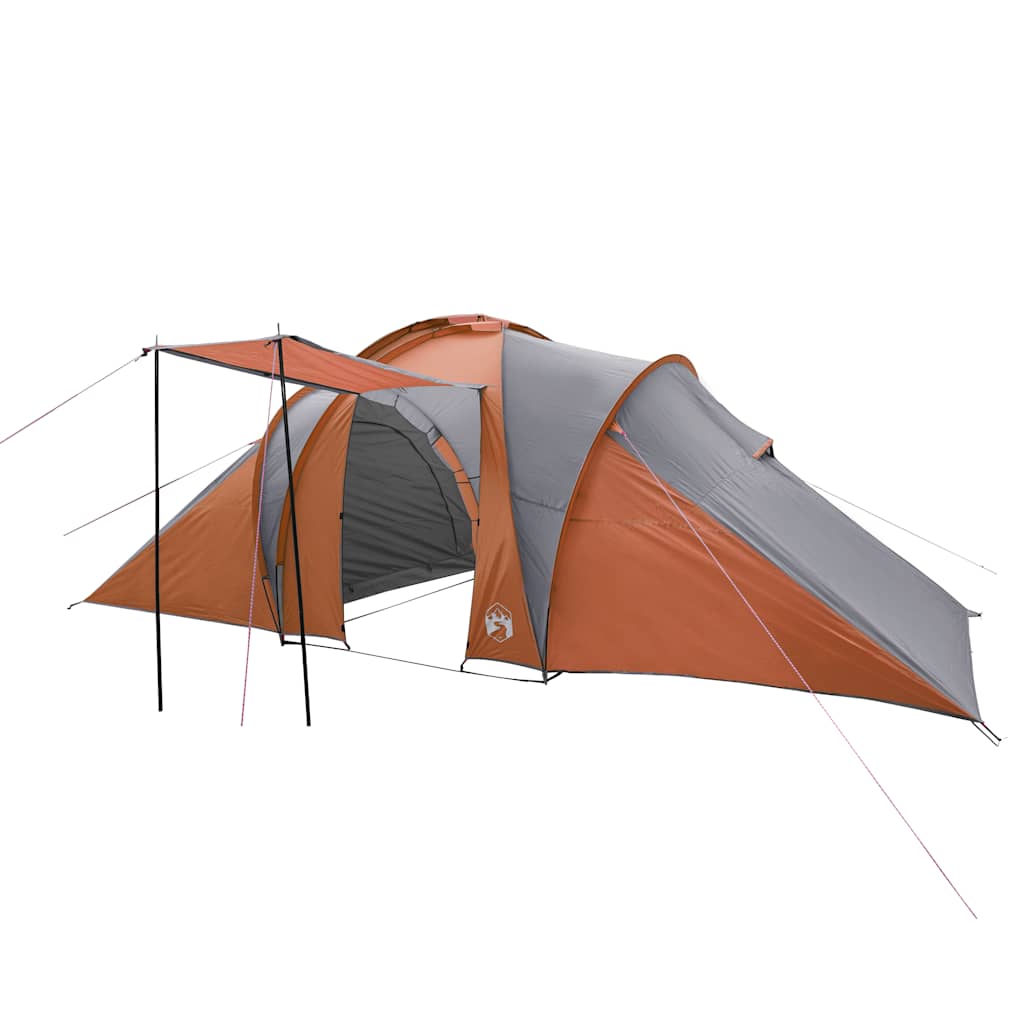 Detail van de vidaXL koepeltent in grijs en oranje met afneembare buitentent.