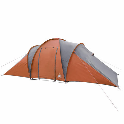 Detail van de vidaXL koepeltent in grijs en oranje, zijaanzicht met gaaswanden.