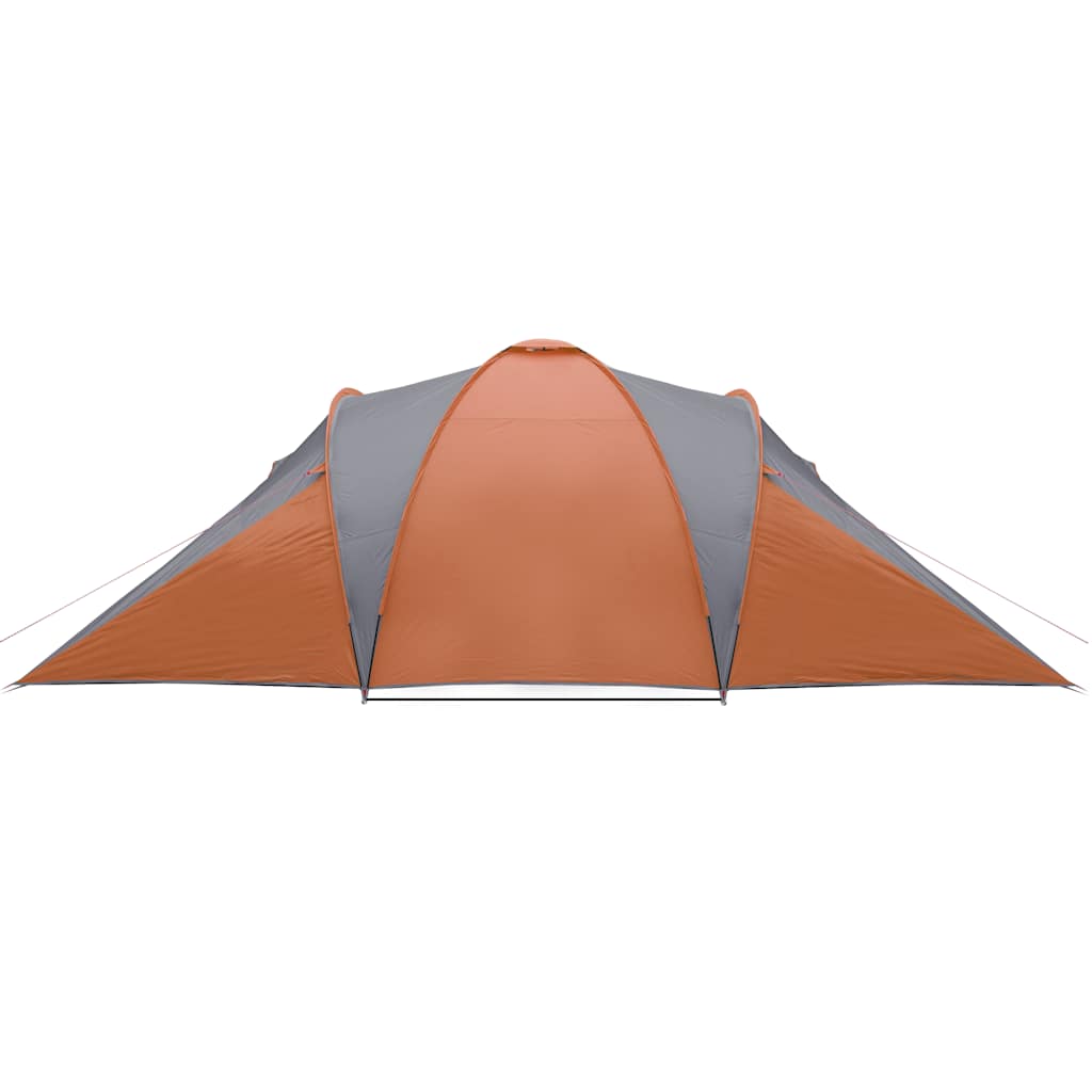 Detail van de vidaXL koepeltent in grijs en oranje, zijaanzicht met gebogen dak.