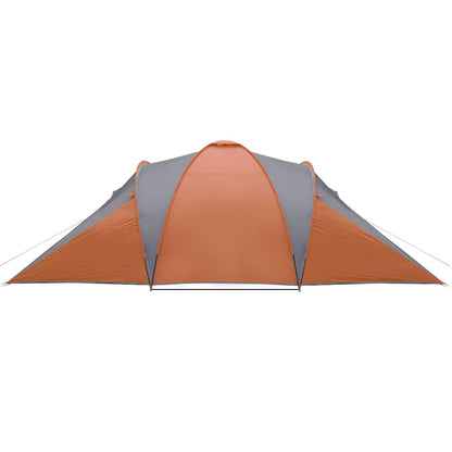 Detail van de vidaXL koepeltent in grijs en oranje, zijaanzicht met gebogen dak.