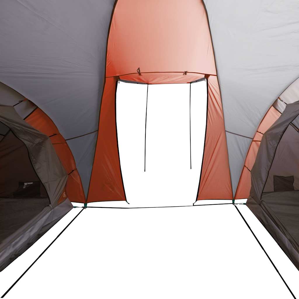 Detail van de binnenkant van de vidaXL koepeltent met grijze en oranje kleuren.