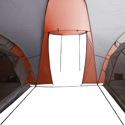 Detail van de binnenkant van de vidaXL koepeltent met grijze en oranje kleuren.