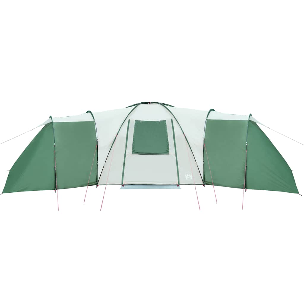 Zijaanzicht van de vidaXL koepeltent in groen, met open deuren en ventilatierooster.
