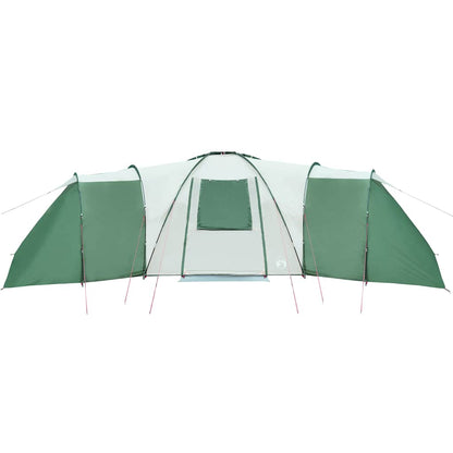 Zijaanzicht van de vidaXL koepeltent in groen, met open deuren en ventilatierooster.