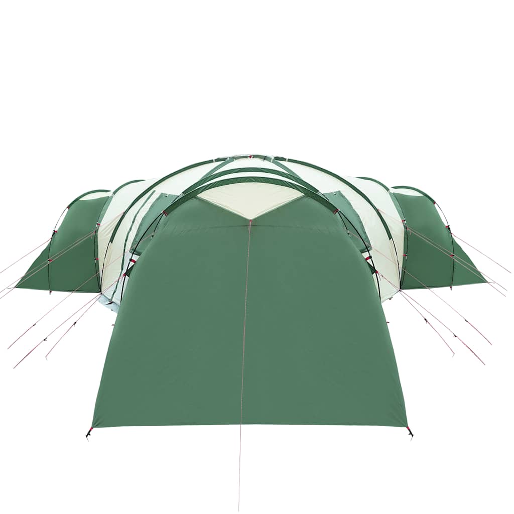 Detail van de groene vidaXL koepeltent met zicht op de voorzijde en tentstokken.