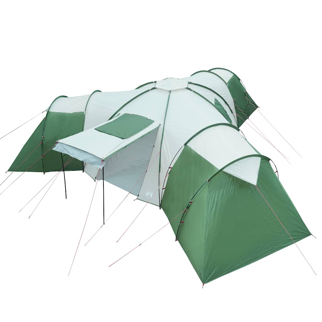 Detail van de groene vidaXL koepeltent met afneembare buitentent en ventilatieopening.