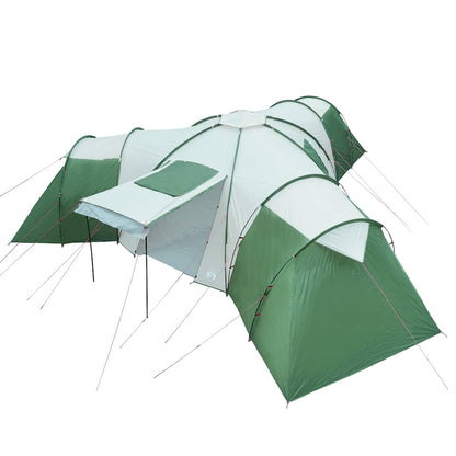 Detail van de groene vidaXL koepeltent met afneembare buitentent en ventilatieopening.