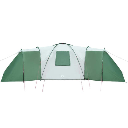 Detail van de vidaXL koepeltent met groene zijwanden en een open ventilatierooster.