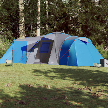Zijaanzicht van de vidaXL koepeltent in blauw, met praktische luifel en waterdichte bekleding.