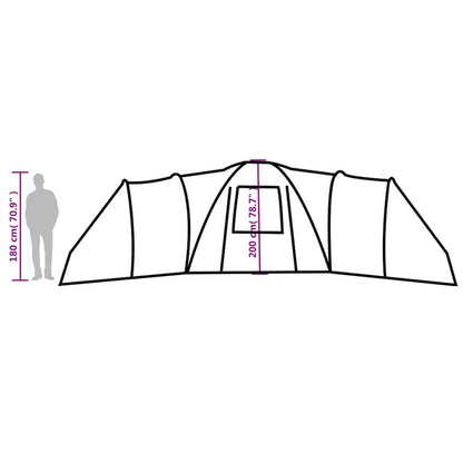 Zijaanzicht van de vidaXL koepeltent met afmetingen en ventilatierooster.