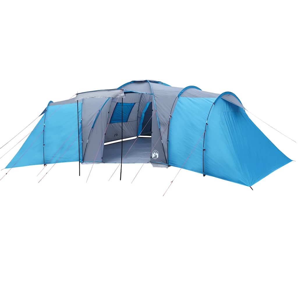 Detail van de vidaXL koepeltent in blauw met praktische luifel en waterdichte afwerking.