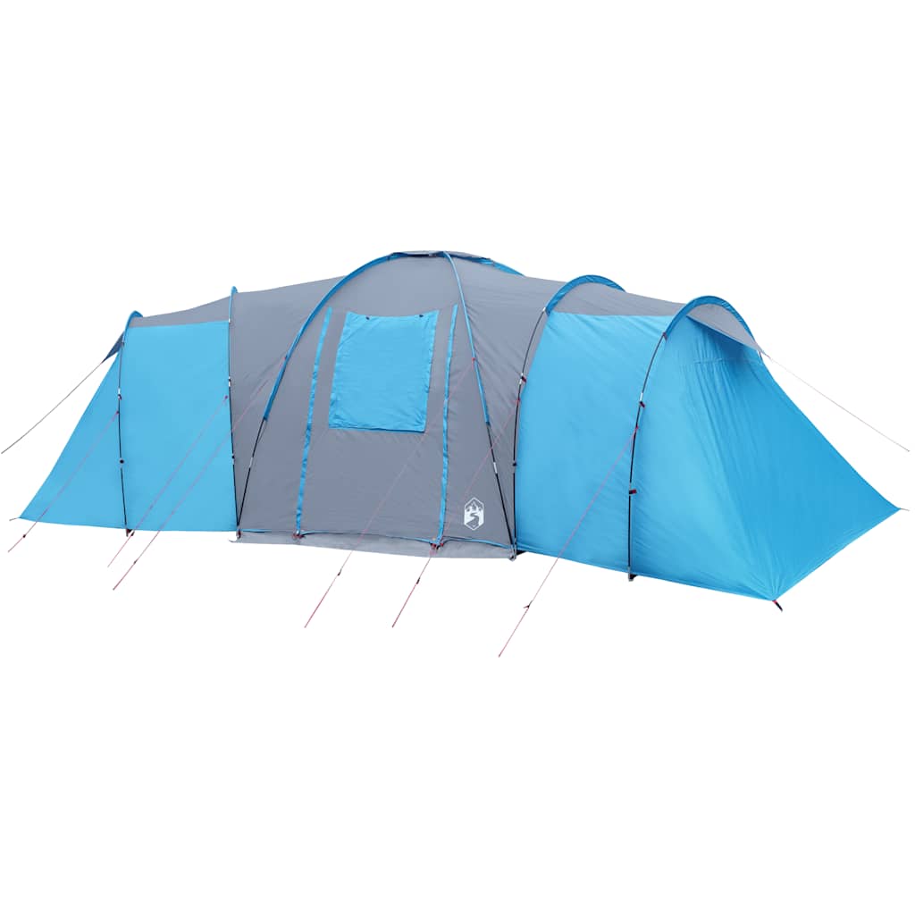 Zijaanzicht van de vidaXL koepeltent in blauw, met waterdichte stof en ventilatierooster.