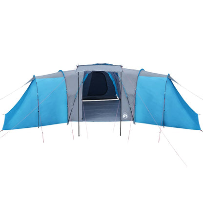 Zijaanzicht van de vidaXL koepeltent in blauw met praktische luifel en ventilatieopeningen.