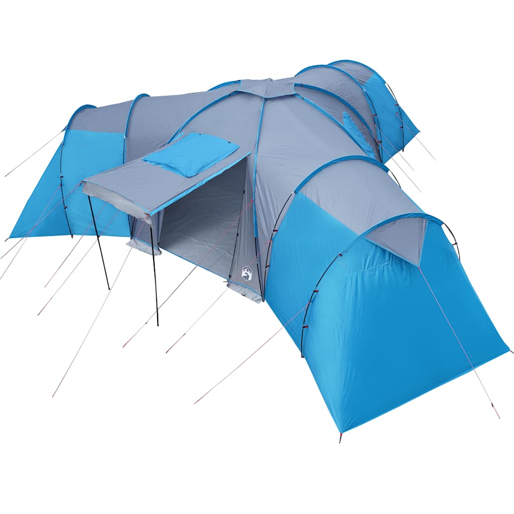 Detail van de vidaXL koepeltent in blauw, met praktische luifel en waterdichte stof.