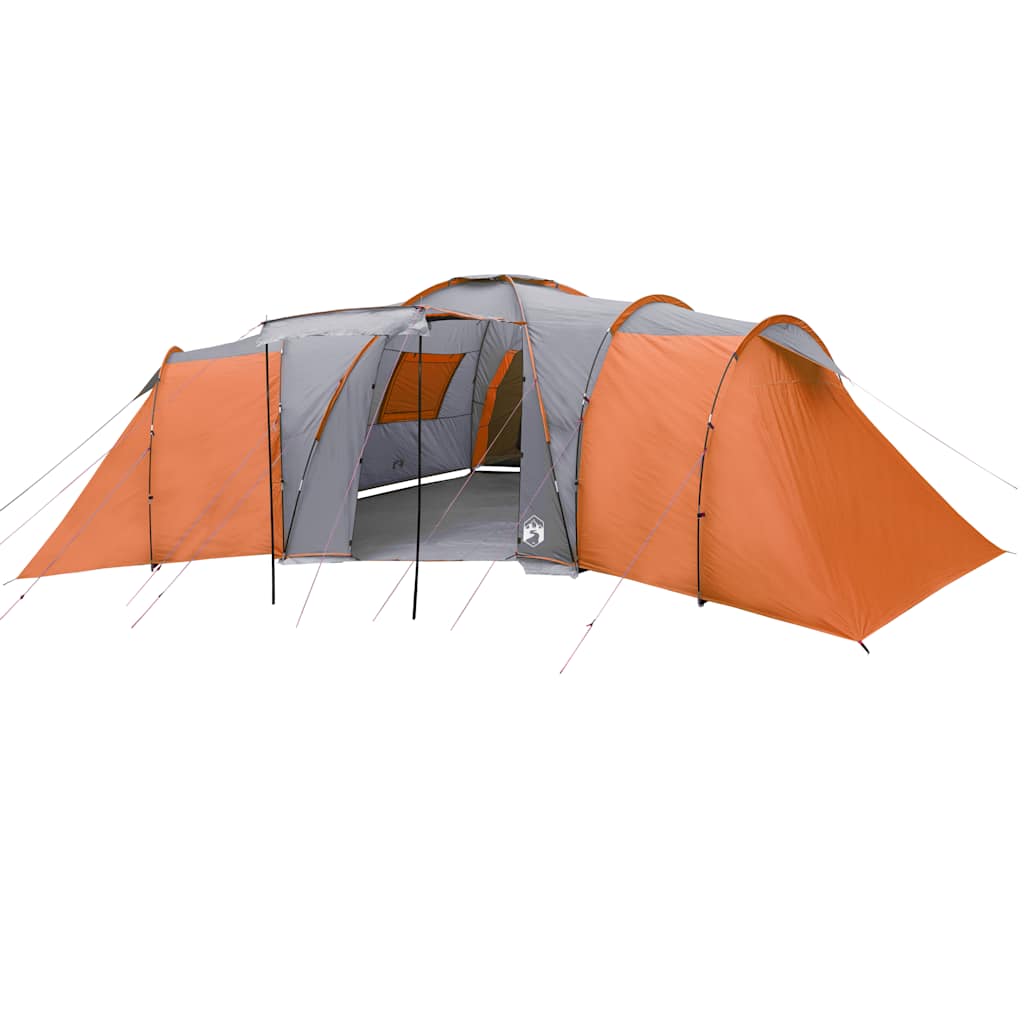 Detail van de vidaXL koepeltent in grijs en oranje met afneembare buitentent.