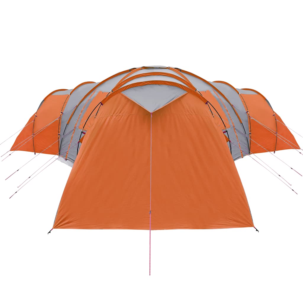 Detail van de vidaXL koepeltent met oranje buitentent en grijze accenten, zijaanzicht.