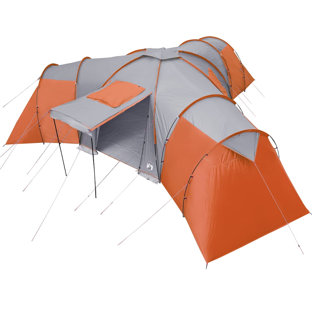 Detail van de vidaXL koepeltent met grijze en oranje kleur, zicht op de zijflap.