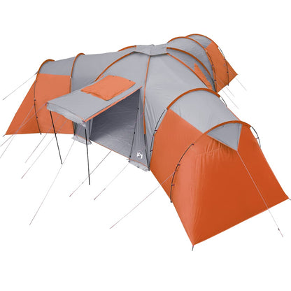 Detail van de vidaXL koepeltent met grijze en oranje kleur, zicht op de zijflap.