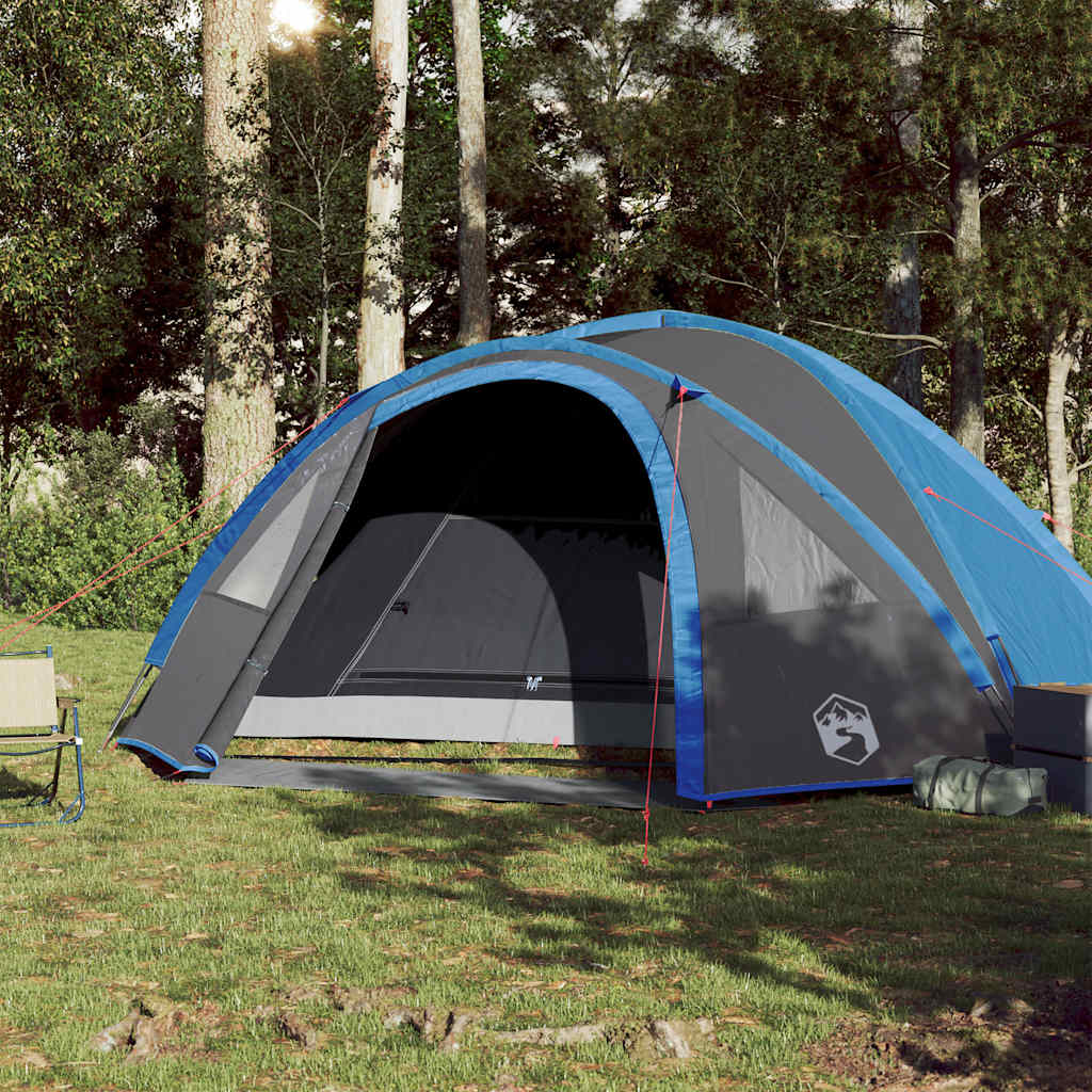 Detail van de vidaXL koepeltent in blauw, zijaanzicht met open ingang.