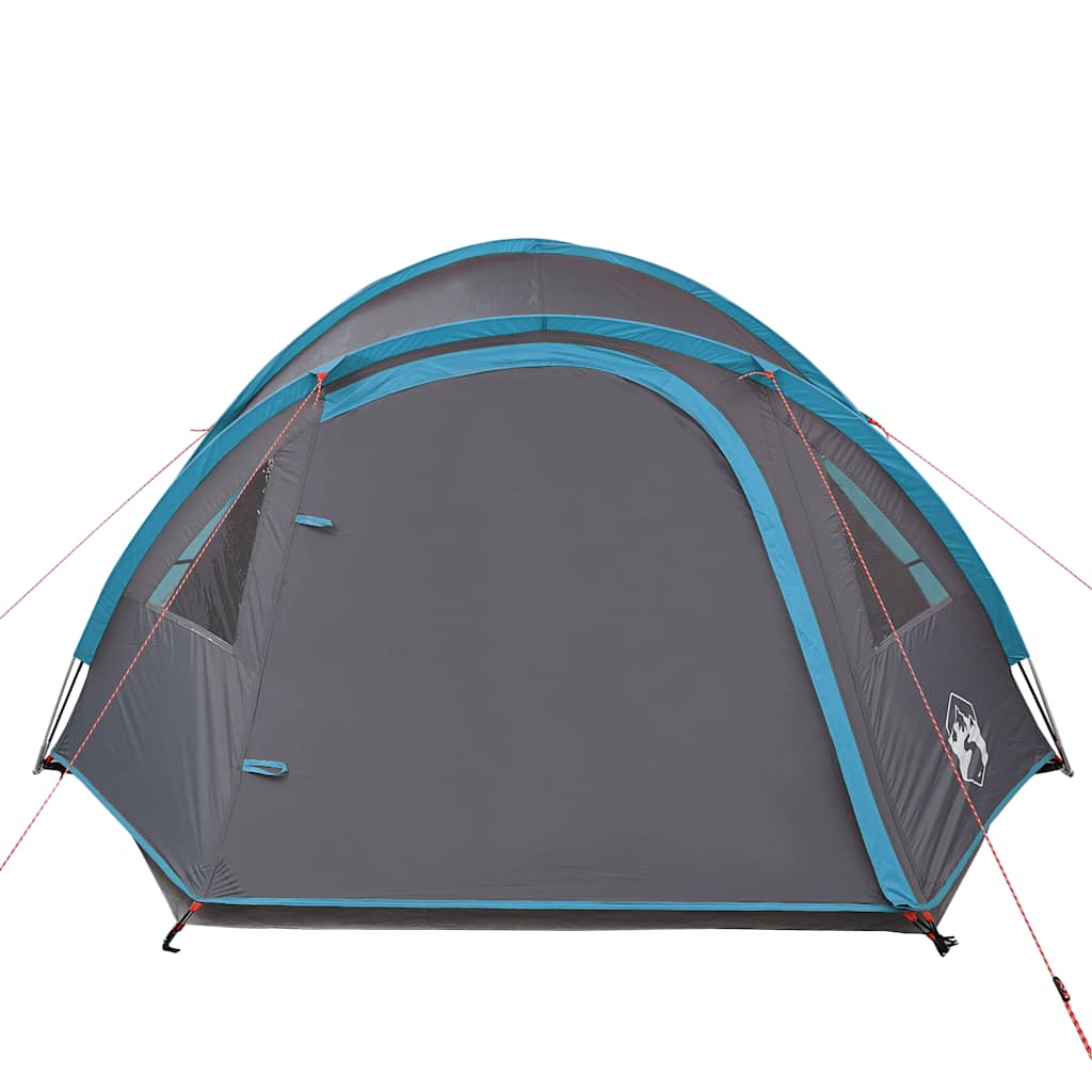 Zijaanzicht van de vidaXL koepeltent in blauw met waterdichte en ventilatiekenmerken.