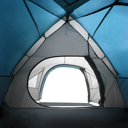 Zijaanzicht van de vidaXL koepeltent met zicht op het ventilatierooster en de blauwe binnentent.