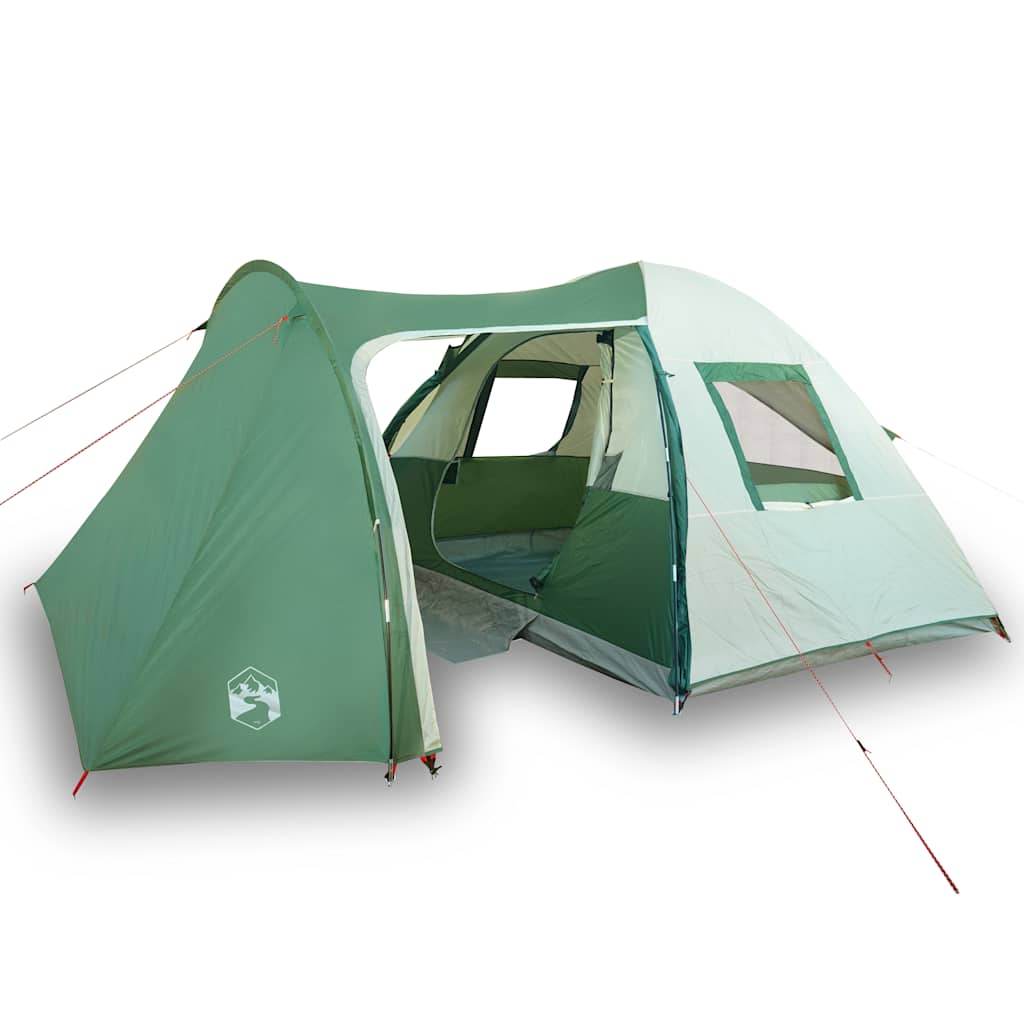 Detail van de vidaXL koepeltent in groen met open ingang en ventilatierooster.
