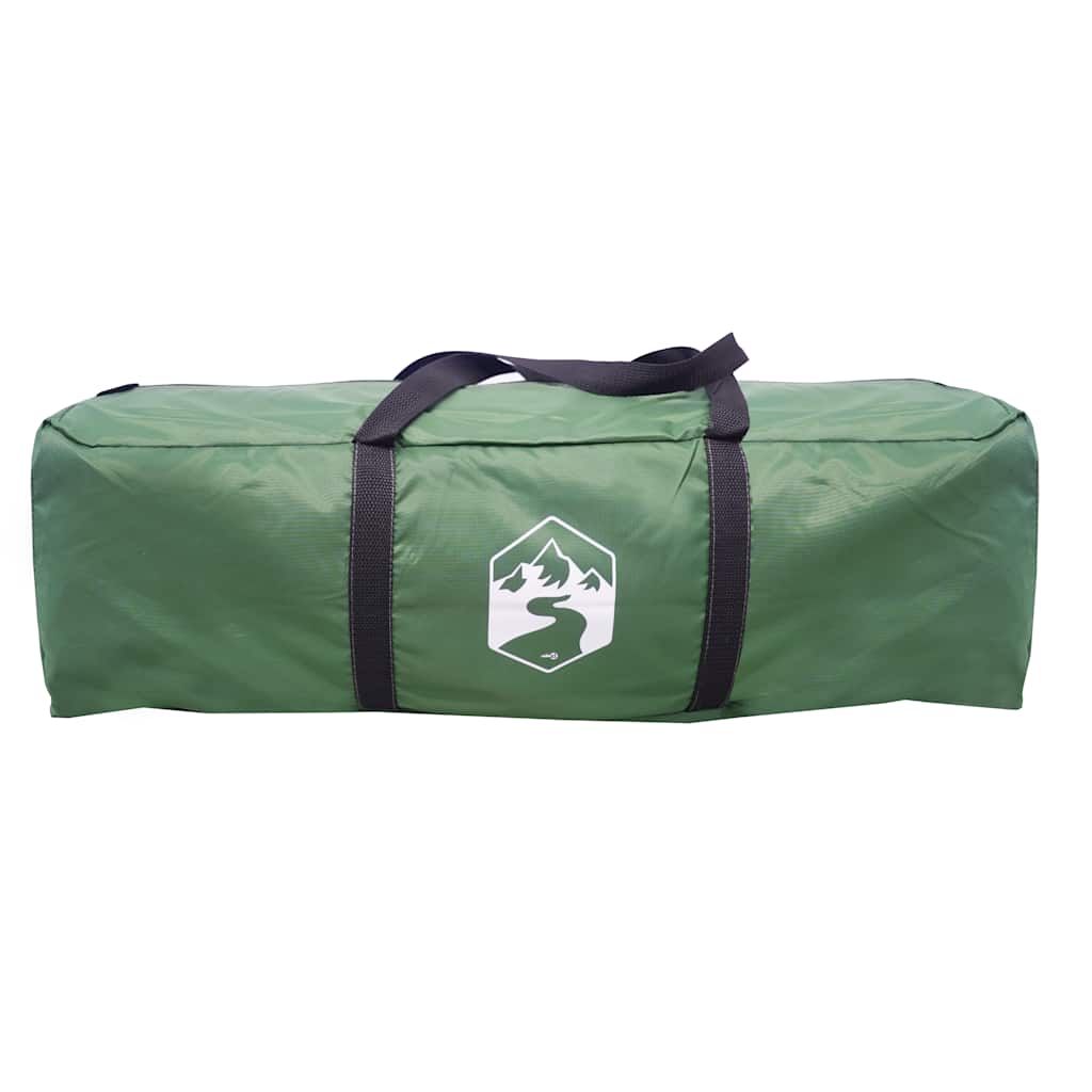 Groene vidaXL koepeltent in opbergzak, met stevige handvatten voor transport.