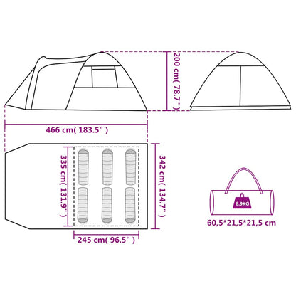 Detailtekening van de vidaXL koepeltent met afmetingen en opberginformatie.