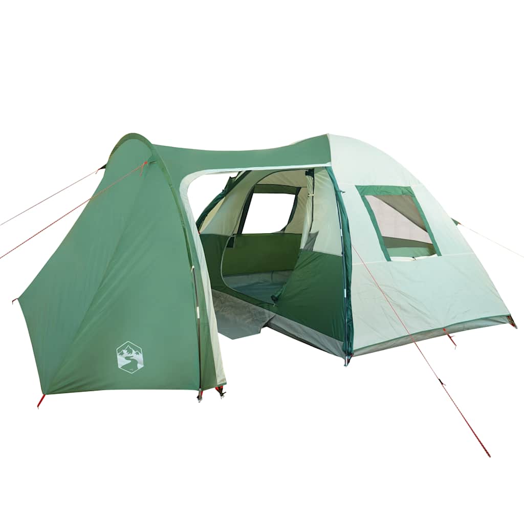 Detail van de vidaXL koepeltent in groen, met open ingang en ventilatierooster.