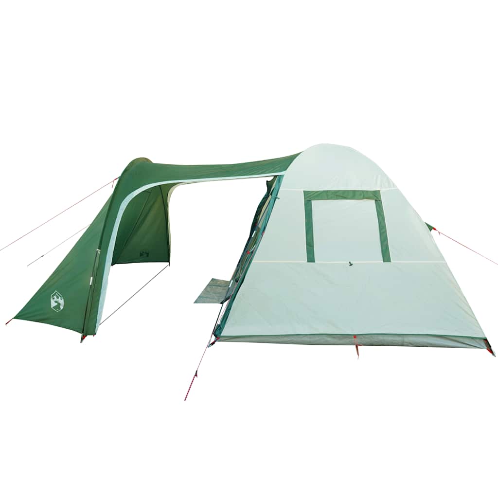 Zijaanzicht van de vidaXL 6-persoons koepeltent in groen met ingangsdoek.