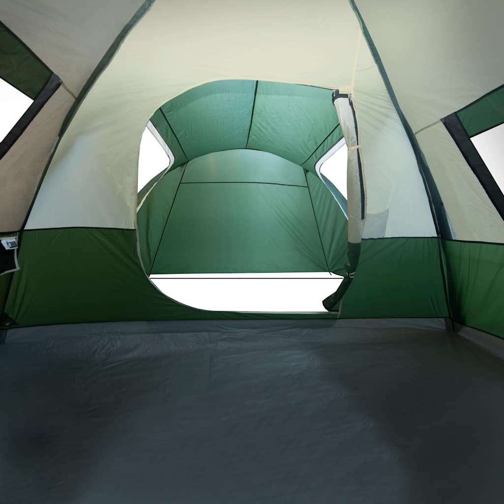 Zijaanzicht van de groene vidaXL koepeltent met ruime binnenruimte en ventilatieopening.