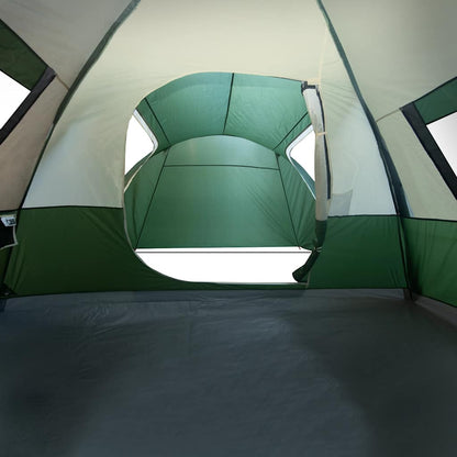 Zijaanzicht van de groene vidaXL koepeltent met ruime binnenruimte en ventilatieopening.