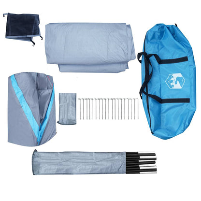 Detail van de accessoires en stokken van de vidaXL koepeltent in blauw.