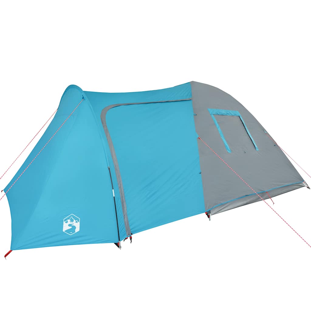 Zijaanzicht van de vidaXL 6-persoons koepeltent in blauw met grijze details.