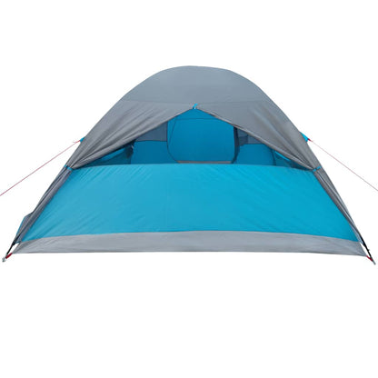Detail van de vidaXL koepeltent met blauwe en grijze kleuren, zijaanzicht met gaasventilatie.