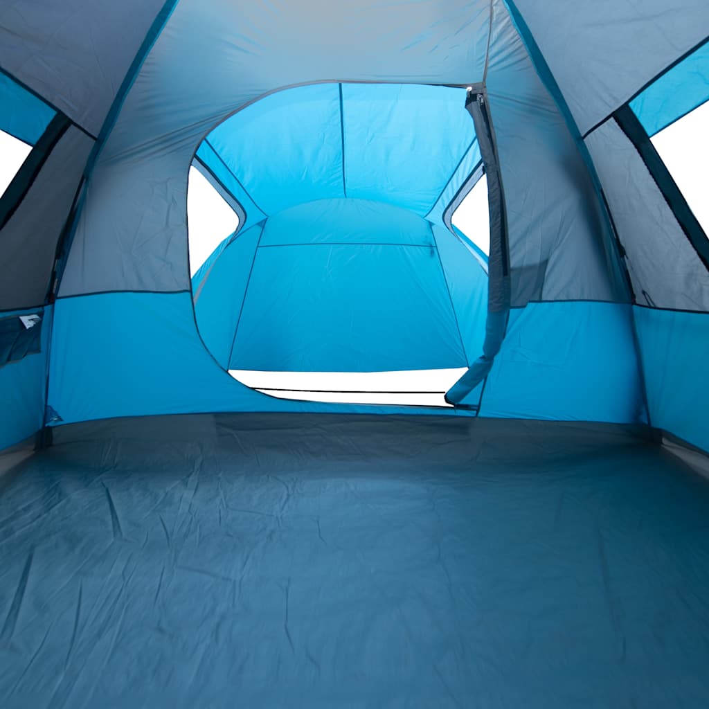 Detail van de binnenkant van de vidaXL koepeltent met blauw gaas en vloer.