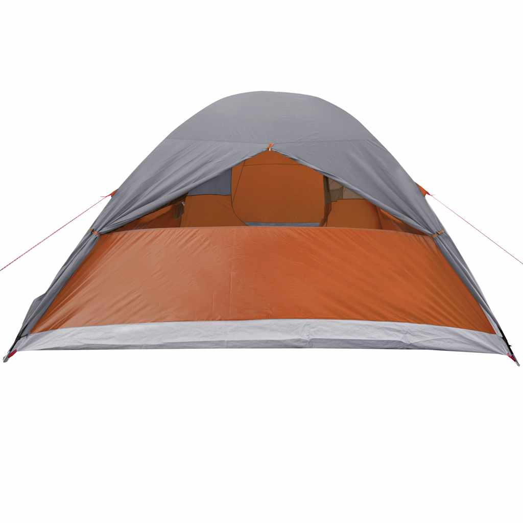 Detail van de vidaXL koepeltent met oranje en grijze kleuren, zijaanzicht met ventilatieroosters.
