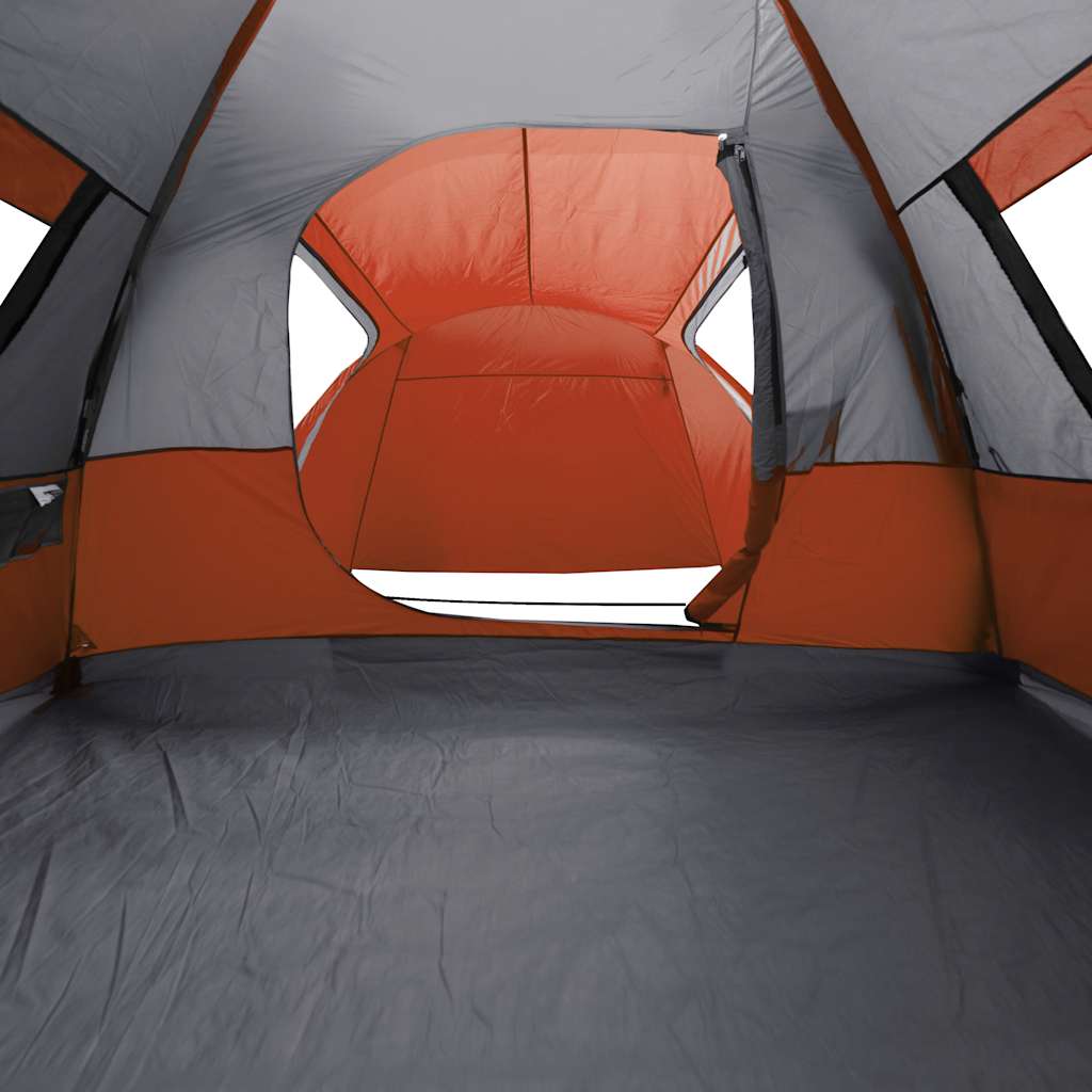 Interieur van de vidaXL koepeltent met oranje en grijze details en ventilatieroosters.