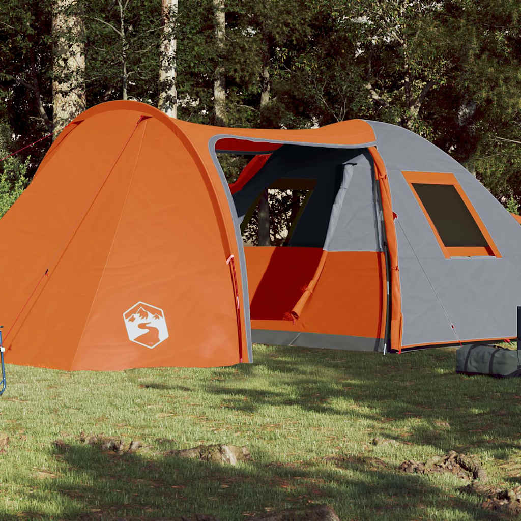 Oranje vidaXL koepeltent voor 6 personen, met een open ingang en een waterdicht ontwerp.