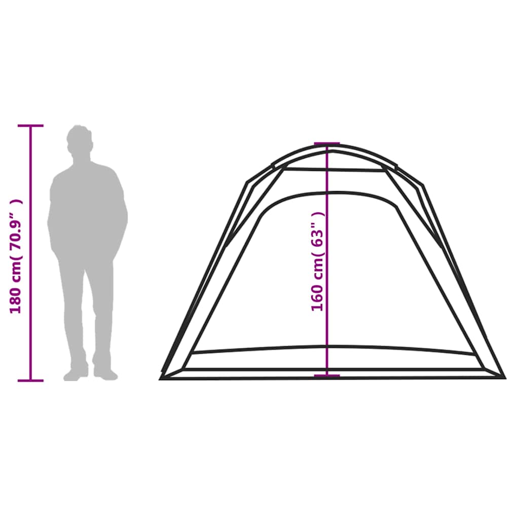 Zijaanzicht van de vidaXL 4-persoons tent met hoogte- en breedtematen.