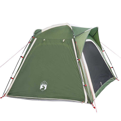 Detail van de vidaXL 4-persoons tent in groen, met waterdichte buitenkant en ventilatieopening.