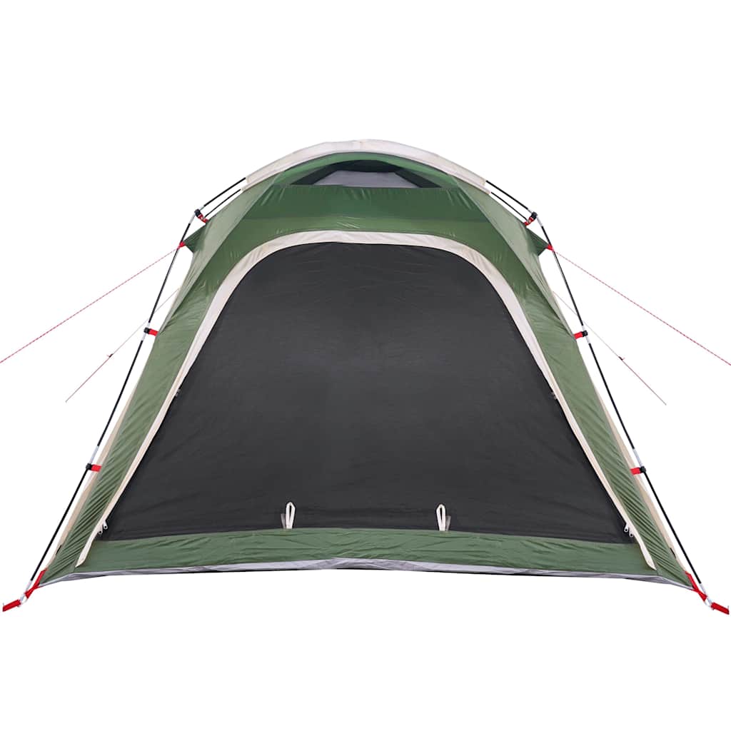 Detail van de vidaXL 4-persoons tent, met groene buitenkant en open ingang.