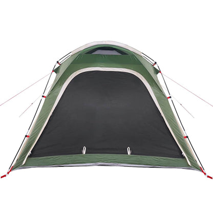 Detail van de vidaXL 4-persoons tent, met groene buitenkant en open ingang.