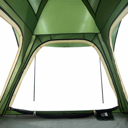 Detail van de binnenkant van de vidaXL tent, met groene wanden en ventilatieopeningen.