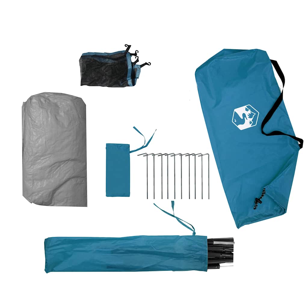 Detail van de blauwe vidaXL tentaccessoires, inclusief stokken, haringen en opbergtas.