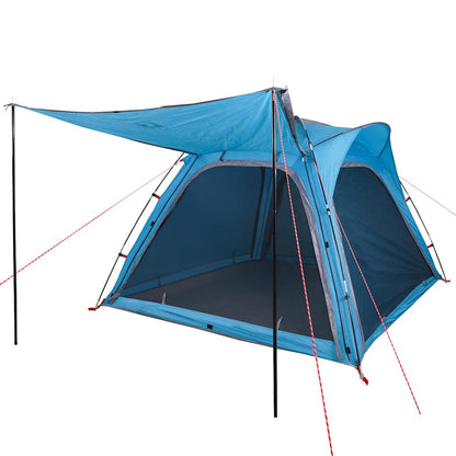 Detail van de vidaXL 4-persoons tent in blauw met waterdichte bescherming en snelontgrendeling.
