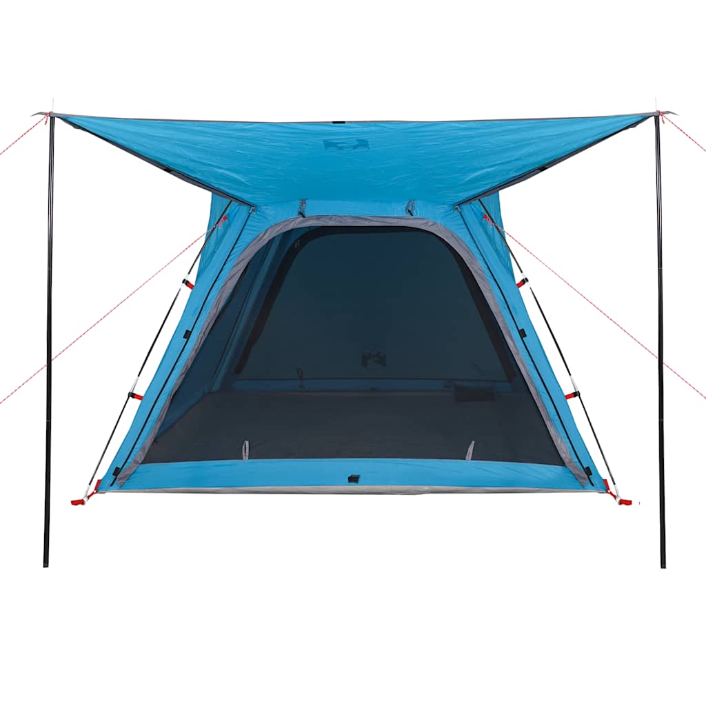 Detail van de blauwe vidaXL tent met waterdichte ingang en ventilatierooster.