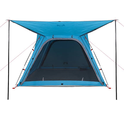 Detail van de blauwe vidaXL tent met waterdichte ingang en ventilatierooster.