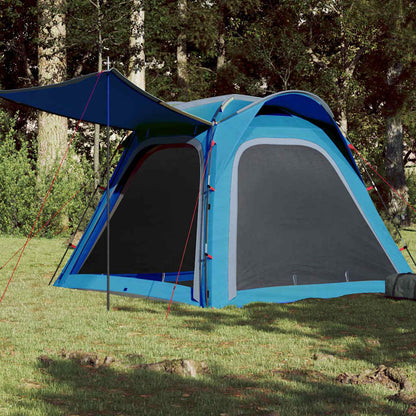 Blauwe vidaXL 4-persoons tent met waterdicht ontwerp en snelontgrendeling, zijaanzicht.